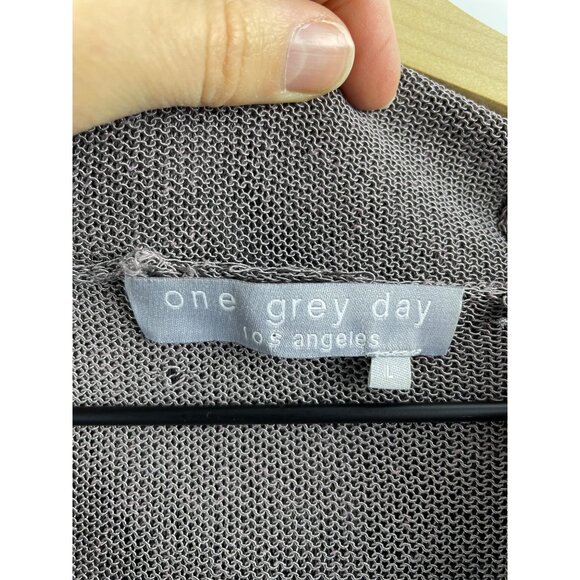 One Grey Day Women's Large Linen Open Weave Knit Drop Shoulder Beach Hoodie - Picture 5 of 13